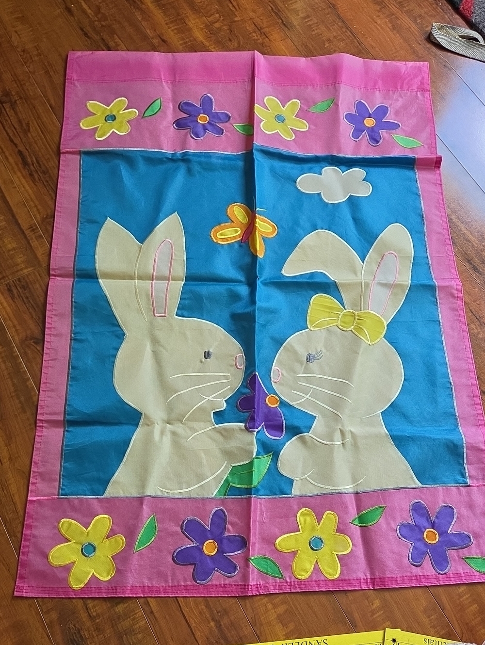 Cute Bunny Floral Flag - Pink and Blue